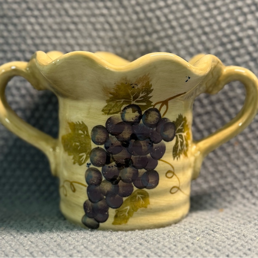 Vintage Cabernet Ceramic Vase with Purple Grapes and Green Leaves LAST CHANCE